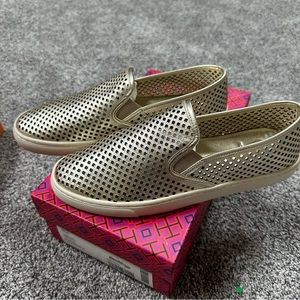 Tory Burch gold leather sneakers/slides size 10 (gently used)
